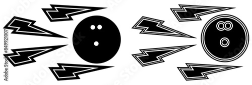 set collections bowling ball lightning icon. fastest throwing bowling ball bolt design template vector illustration