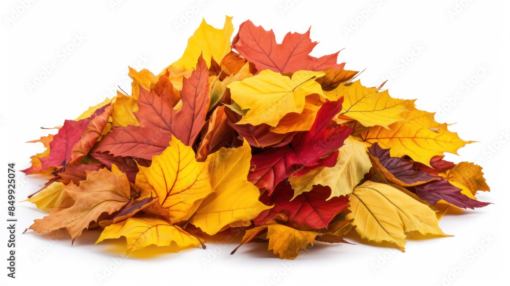Fototapeta premium Heap of colorful Maple leaves isolated on white background