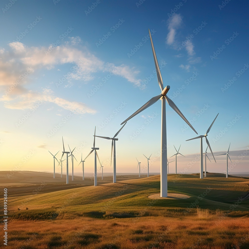 photo of a wind turbine farm with turbines spinning in the breeze photo of a wind turbine farm with turbines spinning in the breeze