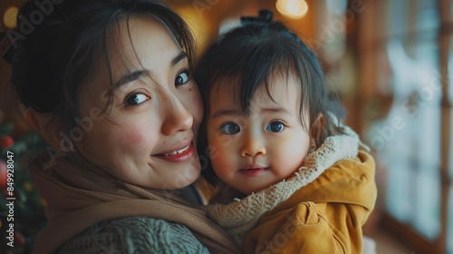 Asian mother hugs daughter with pure love and happiness mother and daughter playing together With laughter filled with warmth and love happy memories