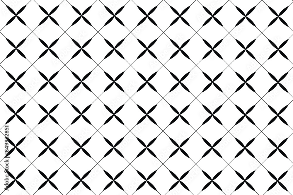 Tile geometric pattern: small black flower on a white background Tile geometric pattern: small black flower on a white background