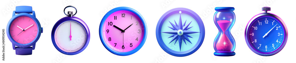Clock & Compass png element set on transparent background Clock & Compass png element set on transparent background