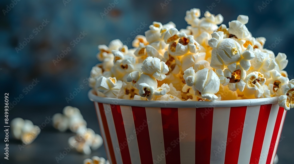 Striped bucket full of popcorn Striped bucket full of popcorn
