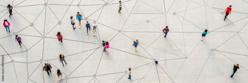 Large group of simple people shapes connected by lines Large group of simple people shapes connected by lines