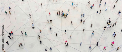 Large group of simple people shapes connected by lines 