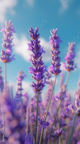 Picturesque Field of Lavender Beneath a Bright Blue Sky for Stunning Landscape Photography