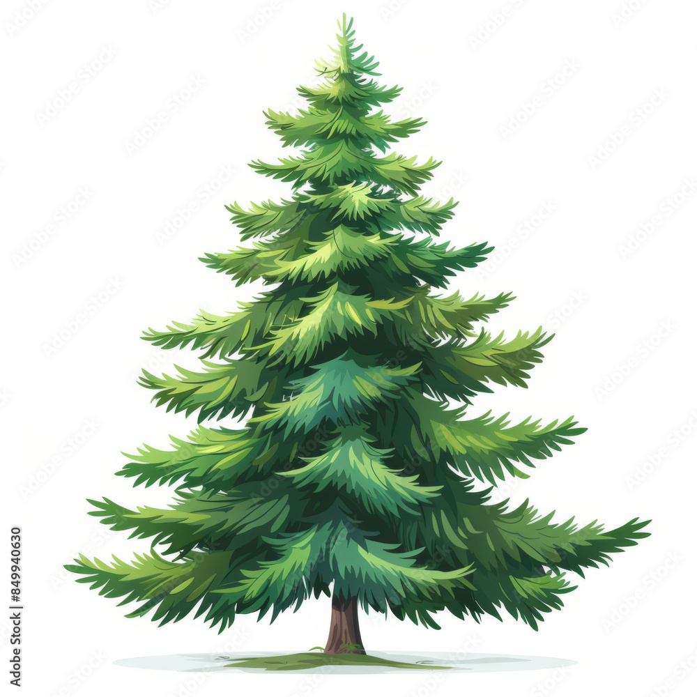 Obraz premium Detailed illustration of a lush evergreen pine tree, showcasing the intricate design and vibrant green foliage.