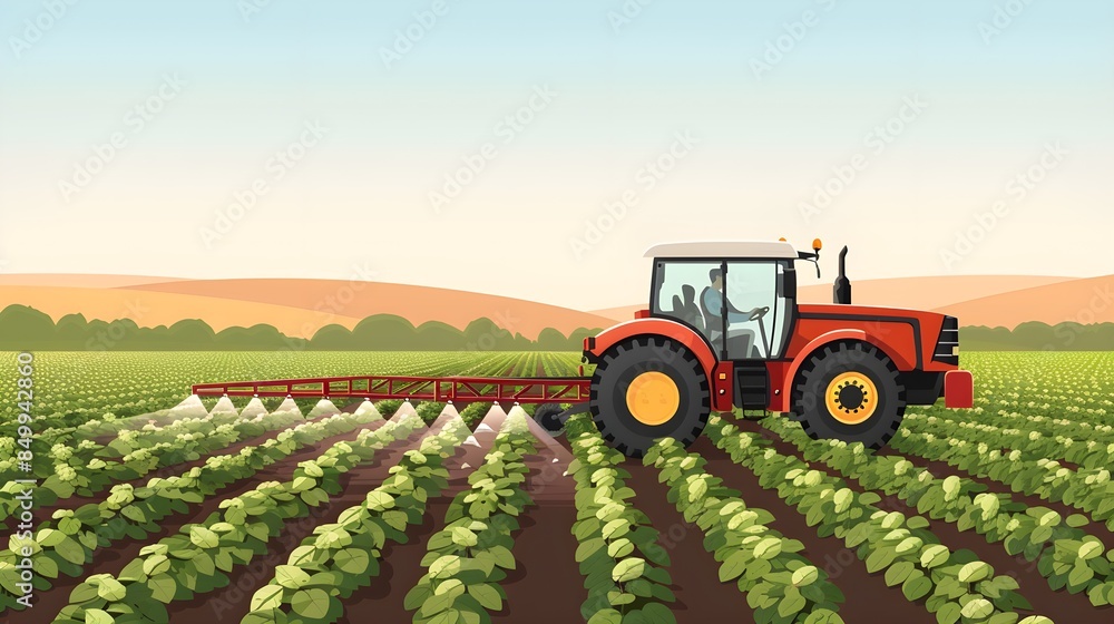 Farming tractor spraying plants in a field Farming tractor spraying plants in a field