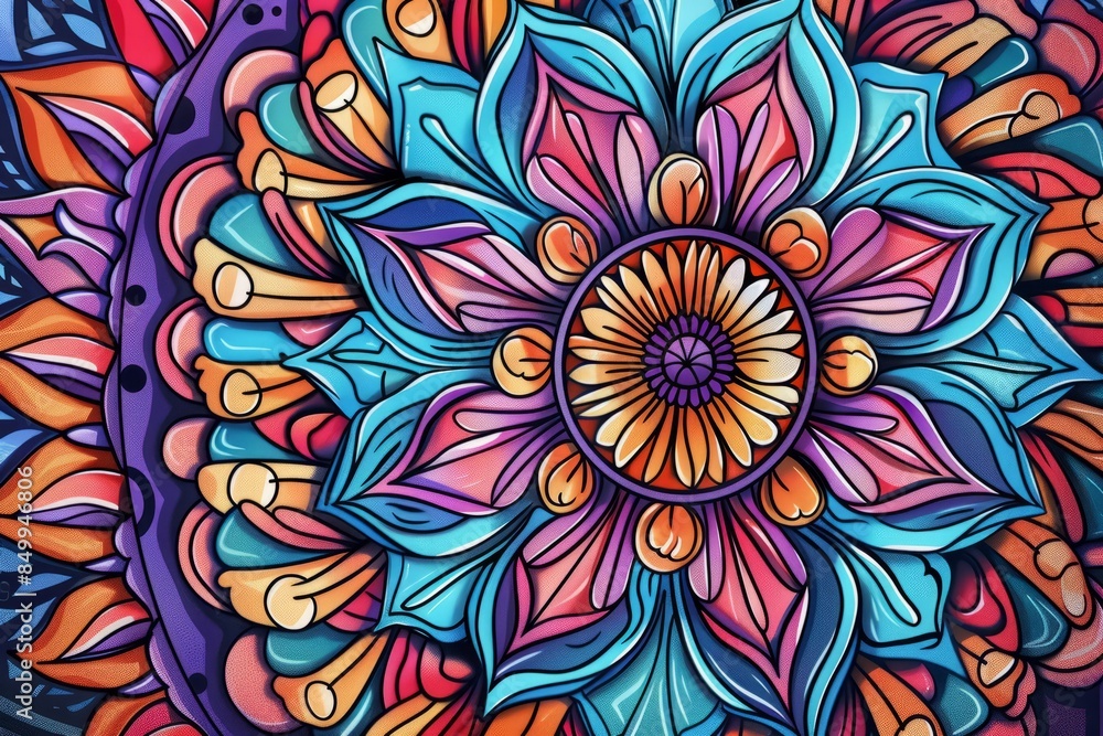 Cartoon cute doodles of a mandala with intricate floral patterns, Generative AI Cartoon cute doodles of a mandala with intricate floral patterns, Generative AI