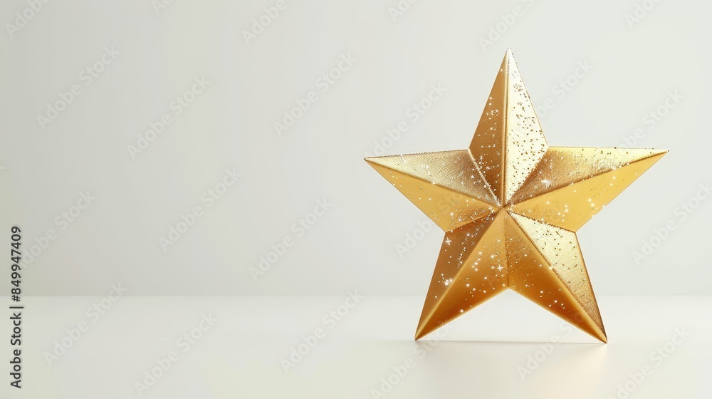 Festive 3D golden star centered on a white background, sparkling effect, ample space for text at the top, ideal for celebratory graphics Festive 3D golden star centered on a white background, sparkling effect, ample space for text at the top, ideal for celebratory graphics
