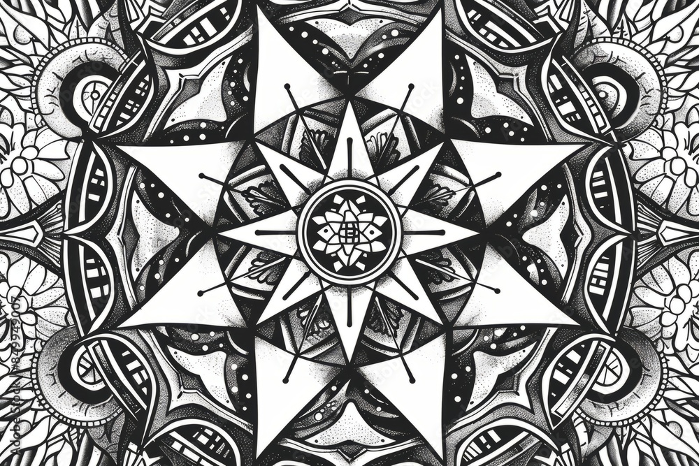 Cartoon cute doodles of a mandala with sacred geometry patterns like hexagons and triangles, Generative AI Cartoon cute doodles of a mandala with sacred geometry patterns like hexagons and triangles, Generative AI