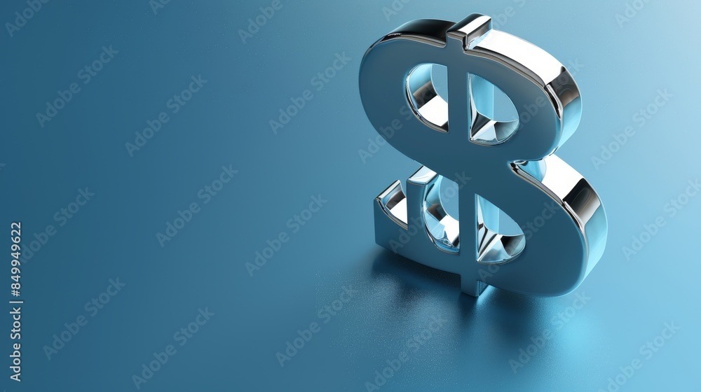 Digital 3D dollar symbol with a metallic finish, placed on a blue flat background, clean and sharp, with a designated text area included Digital 3D dollar symbol with a metallic finish, placed on a blue flat background, clean and sharp, with a designated text area included