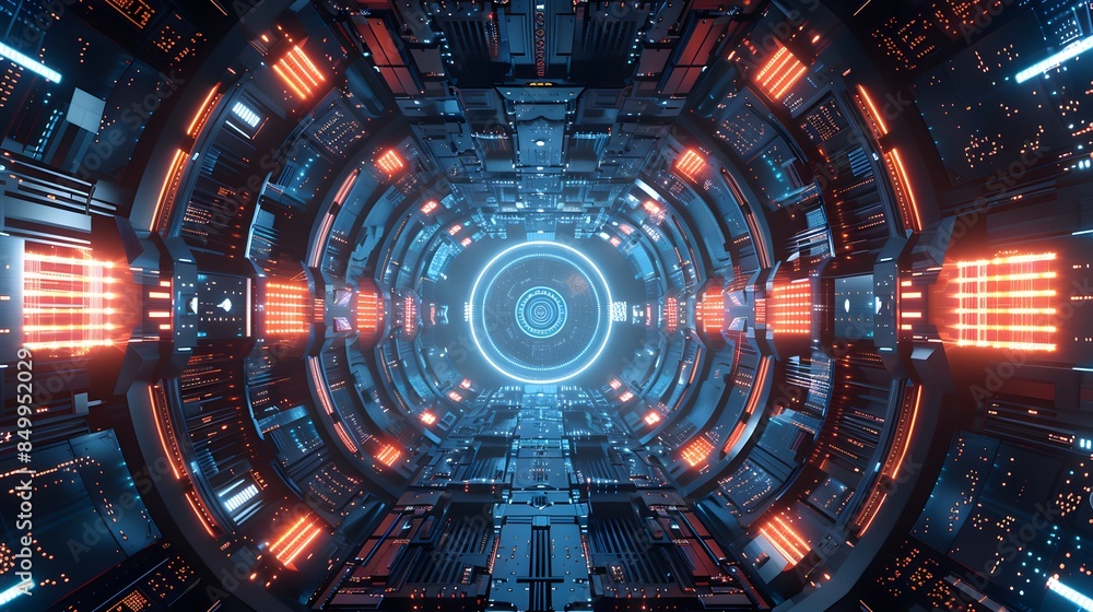 Fototapeta premium A futuristic space with a blue and orange light