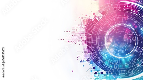 A colorful, abstract design with a blue circle in the center