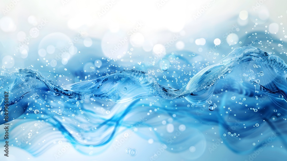 A blue wave with white bubbles