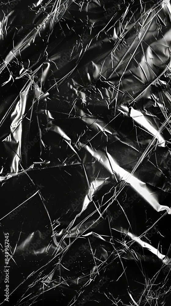 Wrinkled plastic wrap texture on a black background Wrinkled plastic wrap texture on a black background