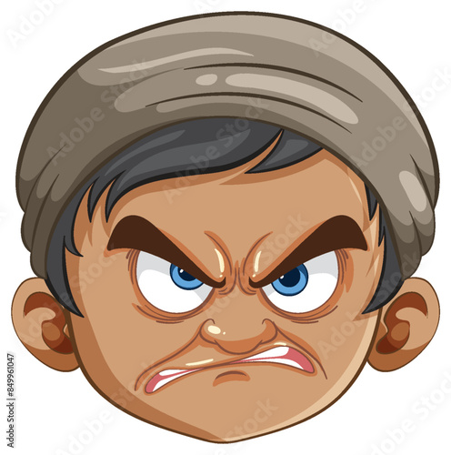 Frowning cartoon face with intense expression