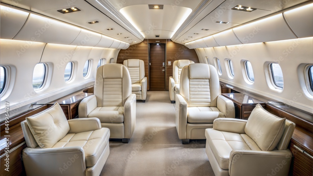 Business jet with white leather business jet for two peoples, in white colors and 4k, 2 places, 2 chairs side view inside airplane sideways Business jet with white leather business jet for two peoples, in white colors and 4k, 2 places, 2 chairs side view inside airplane sideways