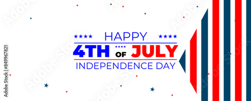 4th of July Banner Vector illustration, USA flag waving with stars on white rays background. onfetti stars in national colors isolated on background. Vector illustration photo