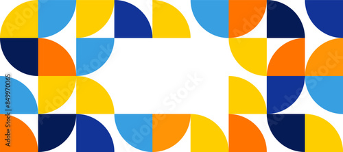 Colorful Geometric Abstract Background with Half Circles in Blue, Yellow, and Orange