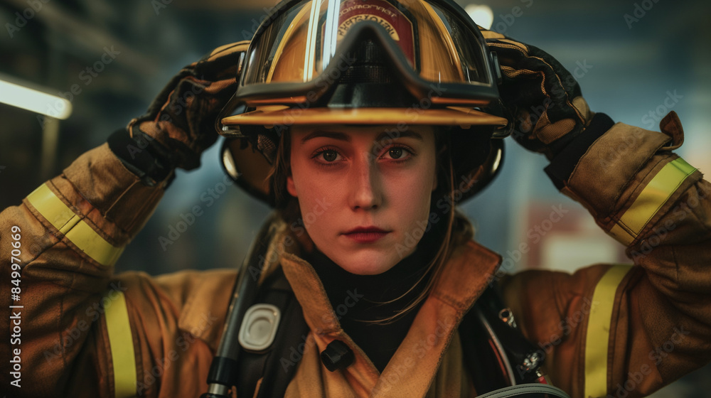 female firefighter wears helmet female firefighter wears helmet