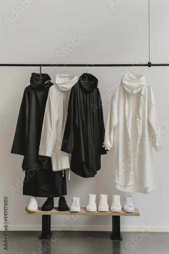 Wallpaper Mural A row of shirts hanging on a clothesline, with the white shirt on the left and the black shirt on the right Torontodigital.ca