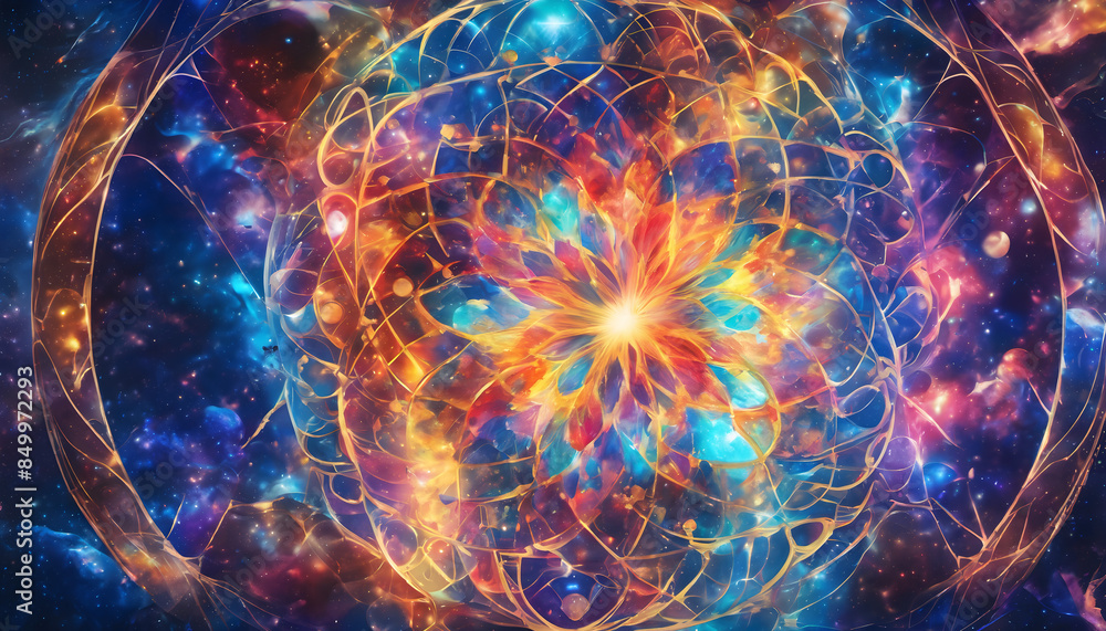 Obraz premium Vibrant Cosmic Mandala: Abstract Celestial Flower with Exploding Colors