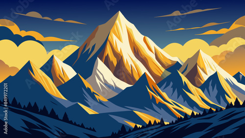 The colorful peaks of the stunning mountain range stand out against the backdrop of the sky.
