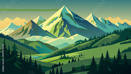 Majestic mountain range against a sky with colorful peaks. sky backdrop for a stunning mountain range with hues.