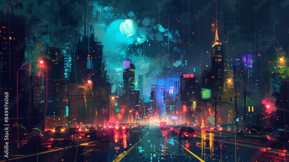 Fototapeta premium Vibrant urban nights city lights, captivating aesthetics, and lively city vibes