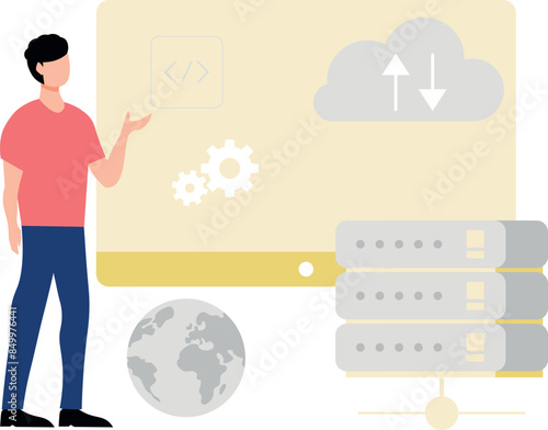 Wallpaper Mural The boy is explaining about setting of cloud data server. Torontodigital.ca