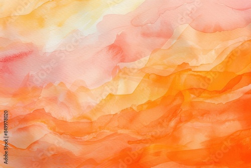 Abstract art background light orange and coral colors. Watercolor painting on canvas with soft peach gradient. Fragment of artwork on paper with waves pattern. Texture backdrop.