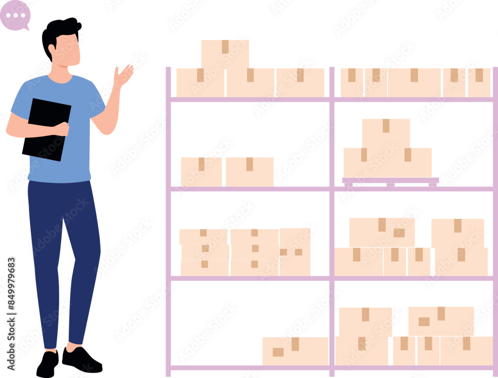 Boy checking cartons in rack. Boy checking cartons in rack.