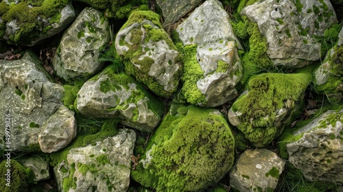 An image of ancient rocks covered in moss