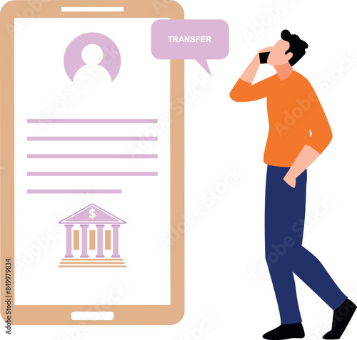 Boy is transferring money online.