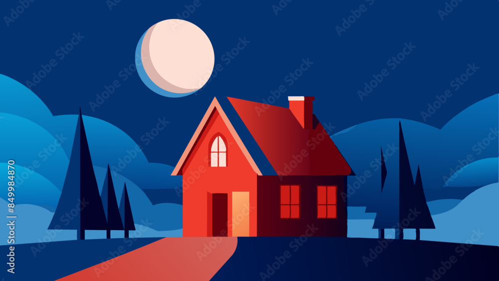Naklejka premium A house basks in the ethereal beauty of a star-filled sky, painting a mesmerizing evening scene that is truly picturesque.