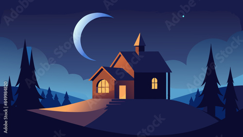 A house basks in the ethereal beauty of a star-filled sky, painting a mesmerizing evening scene that is truly picturesque.