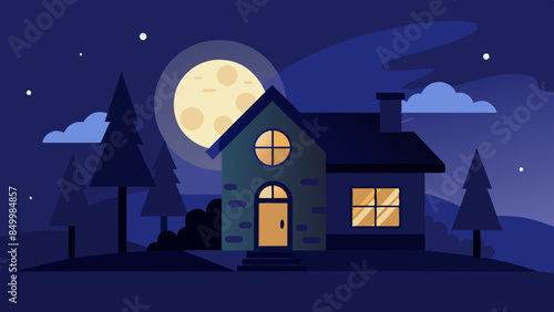 A house basks in the ethereal beauty of a star-filled sky, painting a mesmerizing evening scene that is truly picturesque.