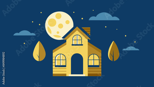 A house basks in the ethereal beauty of a star-filled sky, painting a mesmerizing evening scene that is truly picturesque.