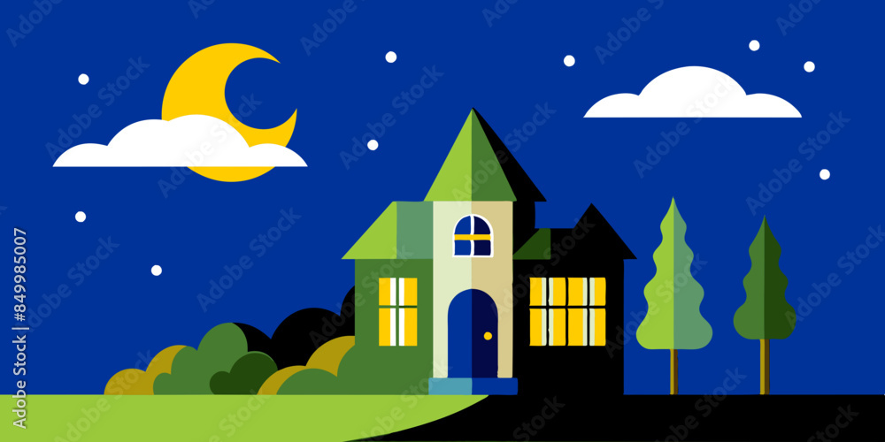 A house basks in the ethereal beauty of a star-filled sky, painting a mesmerizing evening scene that is truly picturesque. A house basks in the ethereal beauty of a star-filled sky, painting a mesmerizing evening scene that is truly picturesque.
