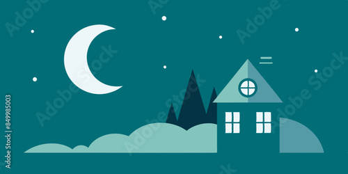 A house basks in the ethereal beauty of a star-filled sky, painting a mesmerizing evening scene that is truly picturesque.