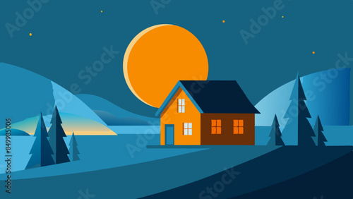 A house basks in the ethereal beauty of a star-filled sky, painting a mesmerizing evening scene that is truly picturesque.