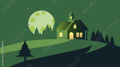 A house basks in the ethereal beauty of a star-filled sky, painting a mesmerizing evening scene that is truly picturesque.