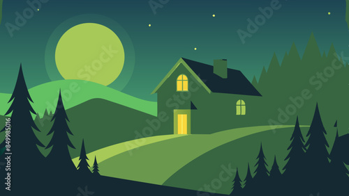 A house basks in the ethereal beauty of a star-filled sky, painting a mesmerizing evening scene that is truly picturesque.