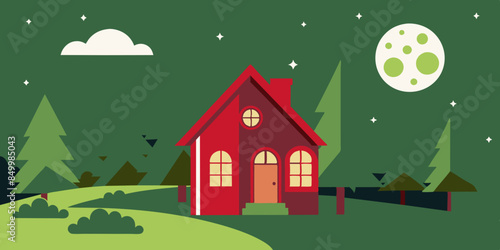 A house basks in the ethereal beauty of a star-filled sky, painting a mesmerizing evening scene that is truly picturesque.
