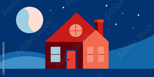 A house basks in the ethereal beauty of a star-filled sky, painting a mesmerizing evening scene that is truly picturesque.