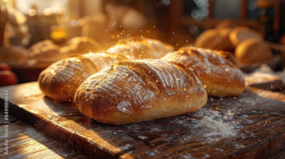 Handcrafted rustic loaves of bread with a golden crust Handcrafted rustic loaves of bread with a golden crust