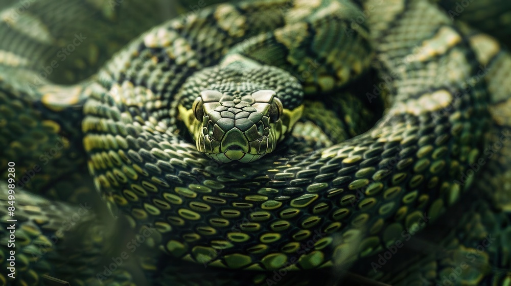 Captivating Close-up Shot of a Snake Head in Lush Foliage. Wildlife and Nature Exploration concept Captivating Close-up Shot of a Snake Head in Lush Foliage. Wildlife and Nature Exploration concept