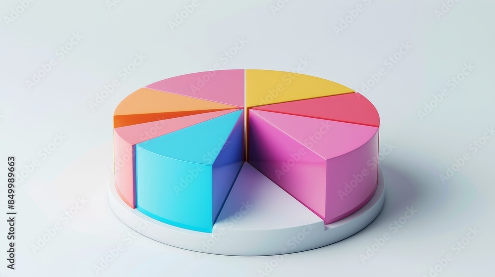 Bright and colorful 3D pie chart, white flat background, clean layout, clear text space for annotations, professional and sleek design Bright and colorful 3D pie chart, white flat background, clean layout, clear text space for annotations, professional and sleek design