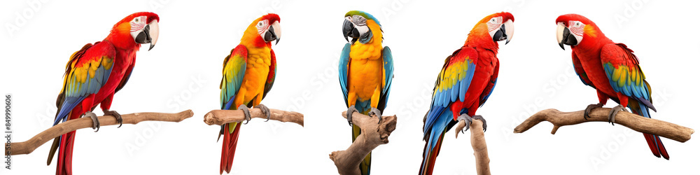 Obraz premium Macaw parrots on branch set
